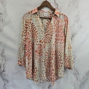 CAbi Shirt Womens Small Blouse Pink Go To Button Up Leopard Smudge 6081